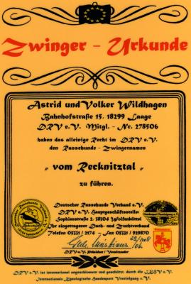 Zwinger - Urkunde